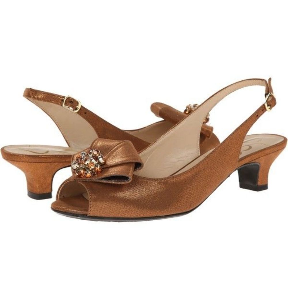J. Renee Jadan Copper Bronze Satin Peep Toe  Kitten Heel Slingback  Size 7.5 N